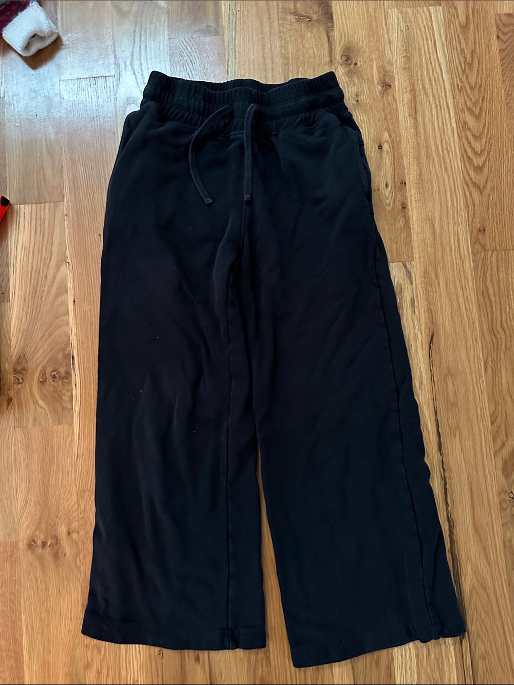 Kids Black Pull-On organic cotton cropped Wide-Leg Sweatpants size 12 girls